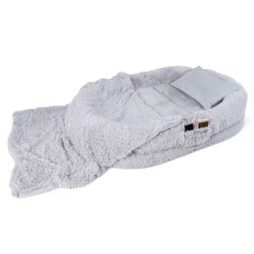 Washable Fluffy Human Dog Bed with Soft Blanket and Plump Pillow (Color: gray)